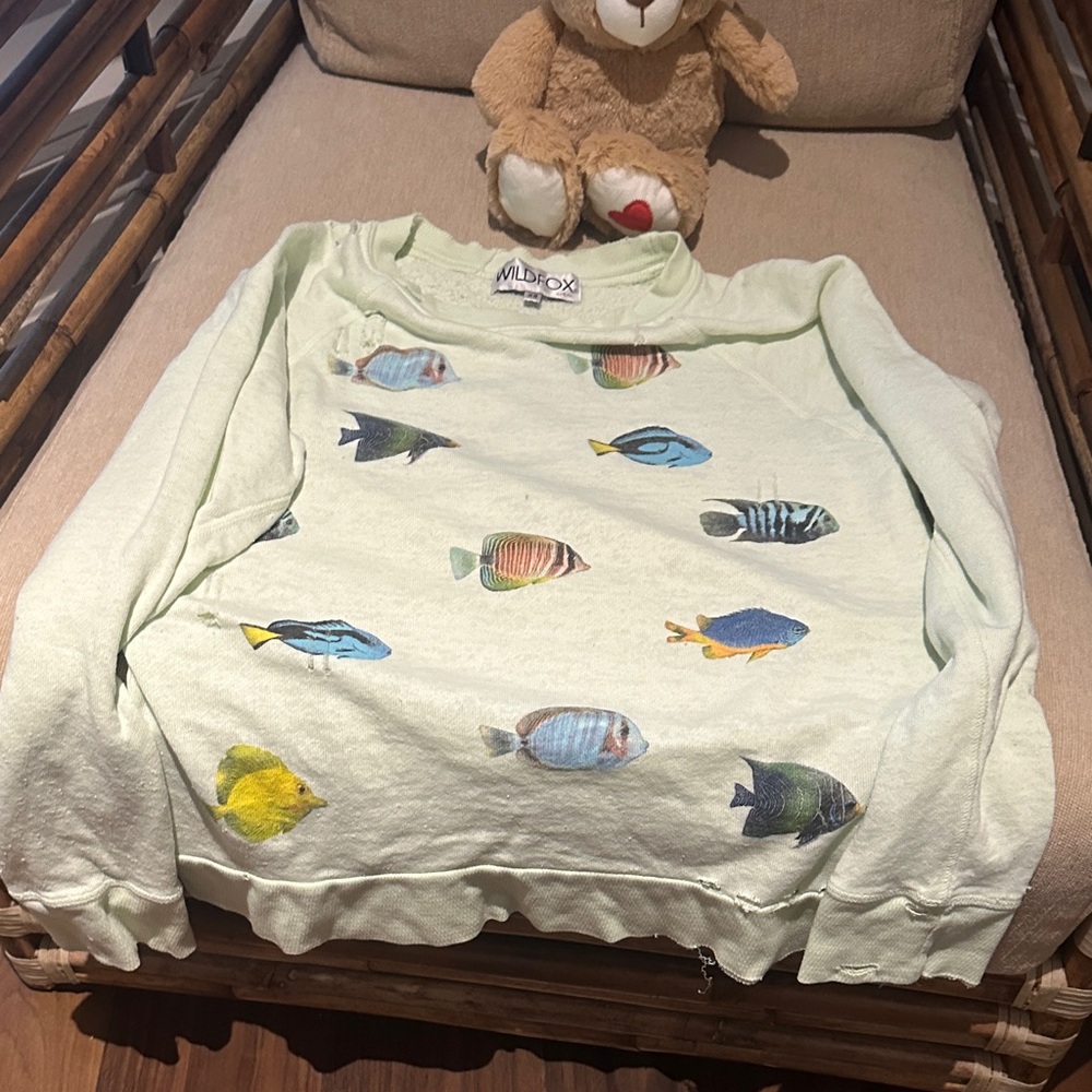 Wildfox Pastel Fish Print Women's Sweater with beautiful terry cloth interior.